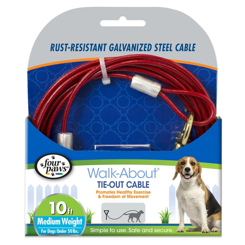 Four Paws Medium Weight Dog Tie Out Cable Red 10 feet - Image 1